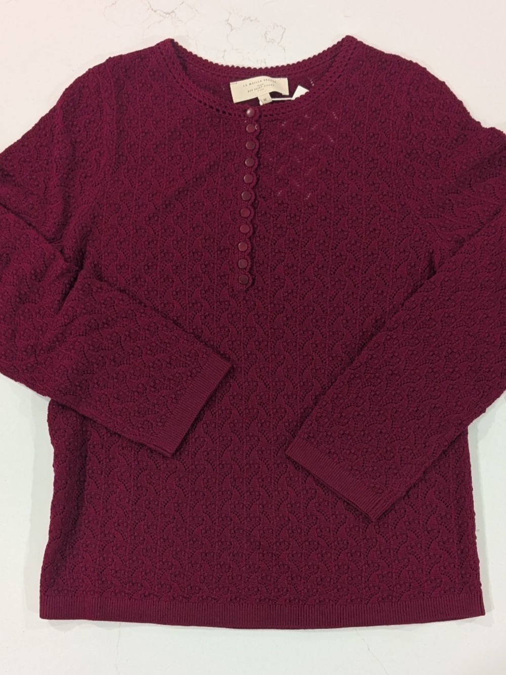 Sézane Alexa Jumper M Burgundy Grenat 100% Merino Wool Fancy Knit Pullover